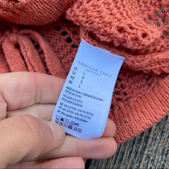 American Eagle Outfitters Orange Pointelle Knit Tie Front Sweater - Picture 5 of 5